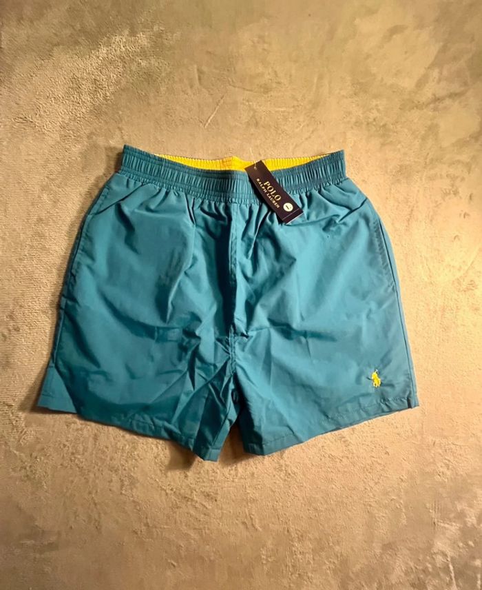 Swim Short Ralph Lauren Navy Blue Logo Embroidered Yellow – Taille L