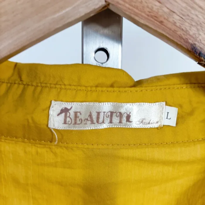 Robe chemise jaune moutarde Beauty Fashion col à strass ceinture T40 100 % polyester A1269 - photo numéro 7