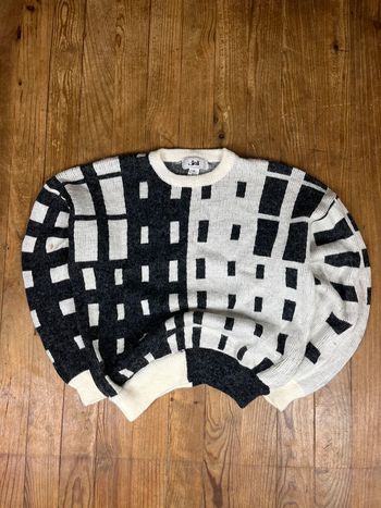 Pull maille vintage motifs gris-noir blanc M