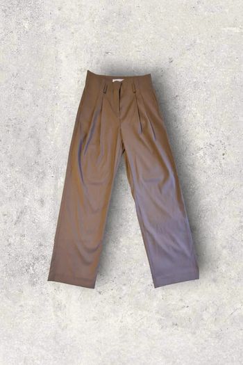 Pantalon taupe "Style addict" neuf jambes larges taille haute et pincée taille 36