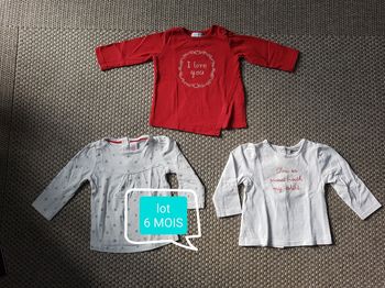Lot de 3 T-shirts manches longues fille - 6 mois