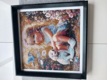 Tableau point de croix fait main 40 x 40 cm cadre noir neuf