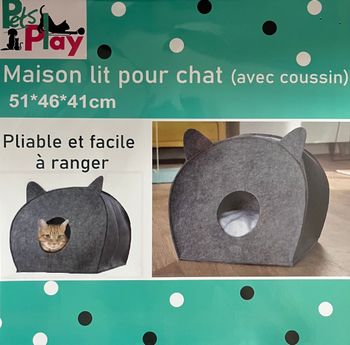 Panier, maison pour chat gris avec coussin a l intérieur Neuf