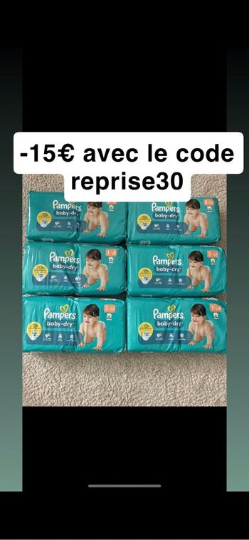 Six paquets de couches Pampers taille 3