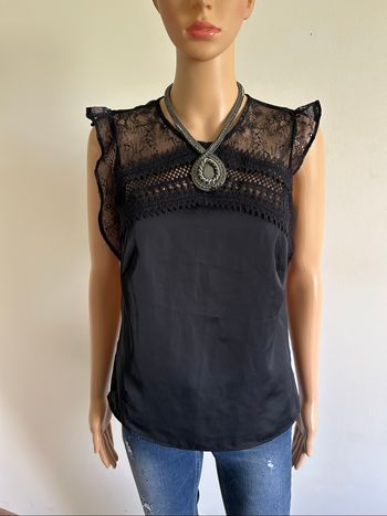 Blouse noire satinée avec dentelle Morgan taille 36 jamais portée
