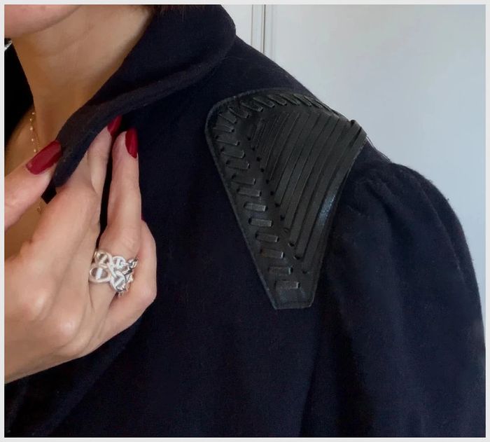 Manteau caban bleu marine laine et détails cuir - Maje - taille 38 - photo numéro 7