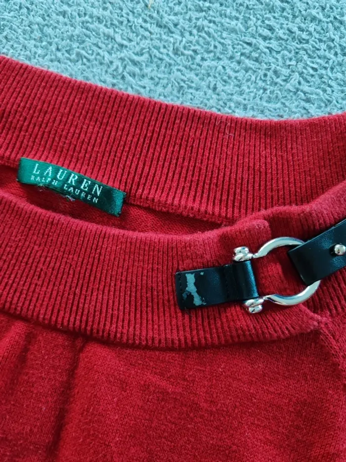 Pull Lauren Ralph Lauren col bateau rouge – taille M FR 38/40 – détail sangle cuir - photo numéro 3