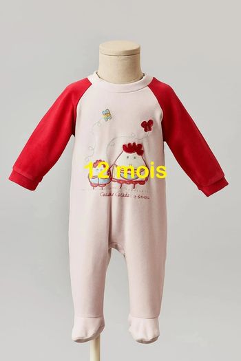 Pyjama rose rouge motif poule babygro Taille 12 mois