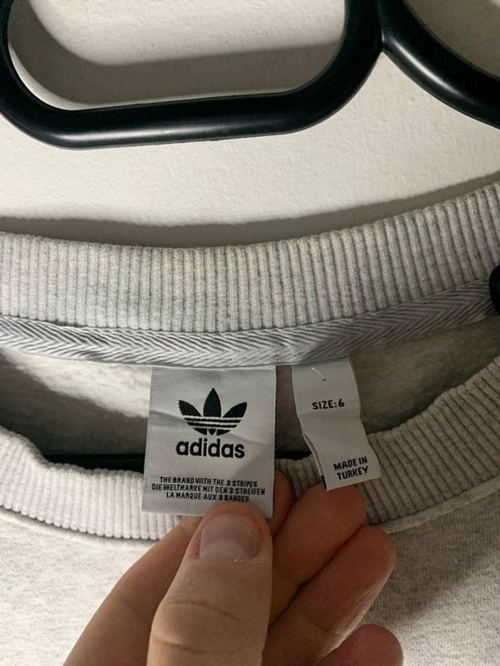Crewneck pull Adidas gris logo brodé blanc style Oversize taille M - photo numéro 6