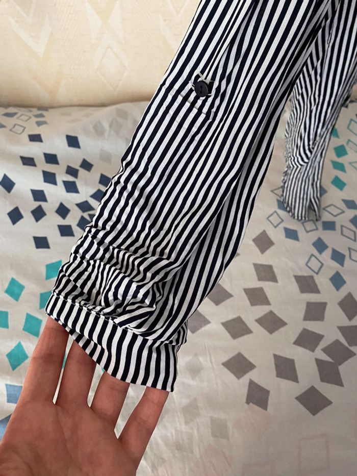 Superbe belle chemise bleu à rayures à noeud Colloseum taille S - photo numéro 6