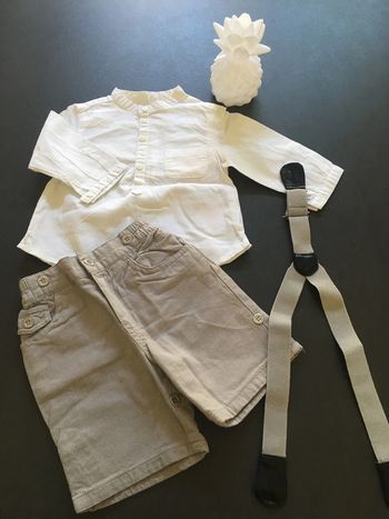 Vertbaudet mila blue ensemble chemise et short cérémonie enfant taille 6 mois