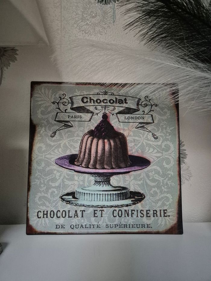 Plaque publicitaire décorative "Chocolat et confiserie" vintage en fer