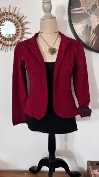💕 blazer bordeaux cintré en tissus taille 36 s #madeinitaly