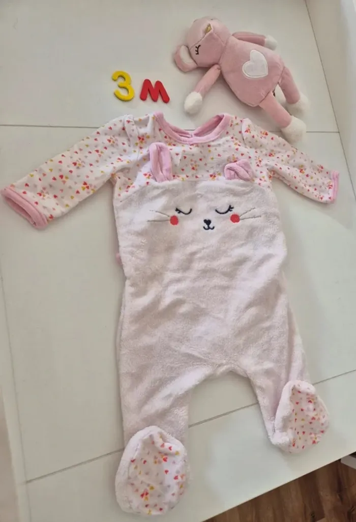 Pyjama DPAM du pareil au meme grenouillère velour pilow Neuf 3 mois 59cm  ultra doux - photo numéro 2