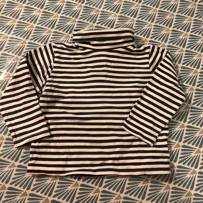 Sous pull bleu Marine/blanc avec col roulé - 12 mois