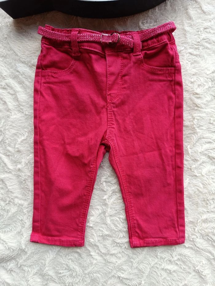 Pantalon style jeans avec ceinture Fille 12 mois Obaïbi - photo numéro 2