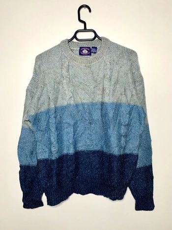 Pull style grand père tricolore bande torsadé vintage année 1990’s wool