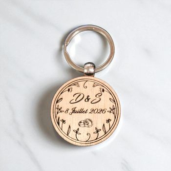 Porte-clés en bois rond pour mariage
