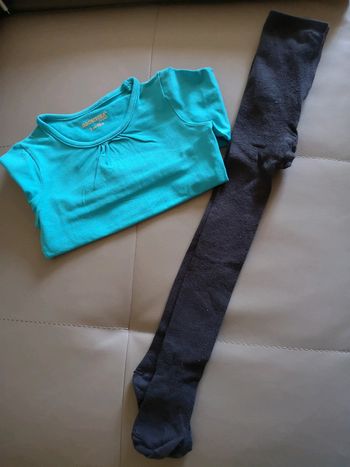 T shirt manches longues bleu turquoise et collant