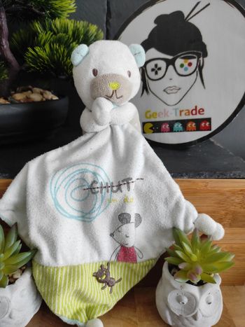 Doudou Knuffel Ours Mouchoir Chut Blanc Vert Souris Pommette  #geektradedoudou