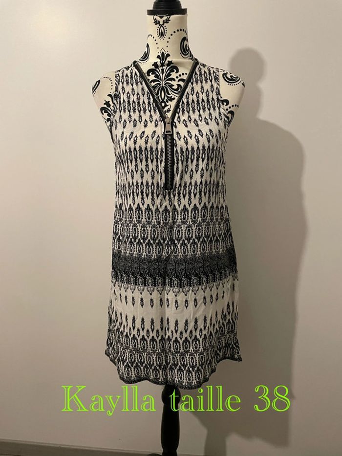Robe tunique sans manche blanc à motifs noir kaylla taille 38