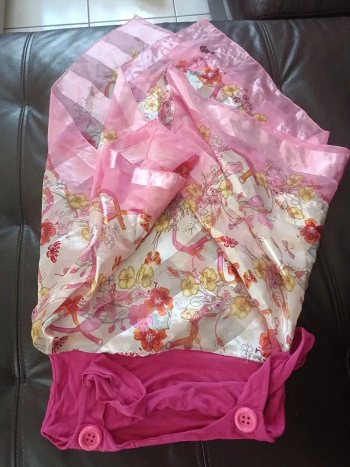 Haut foulard rose fleurs tunique - photo numéro 5