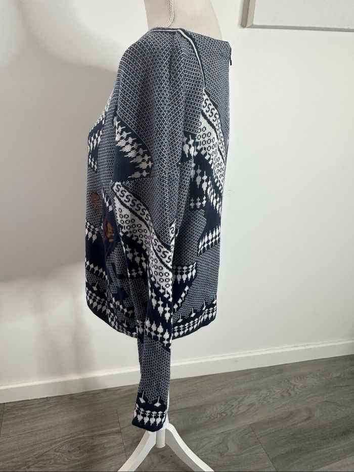 Pull en maille bariolée bleu marine et blanc Ekyog T34/36 S - photo numéro 3