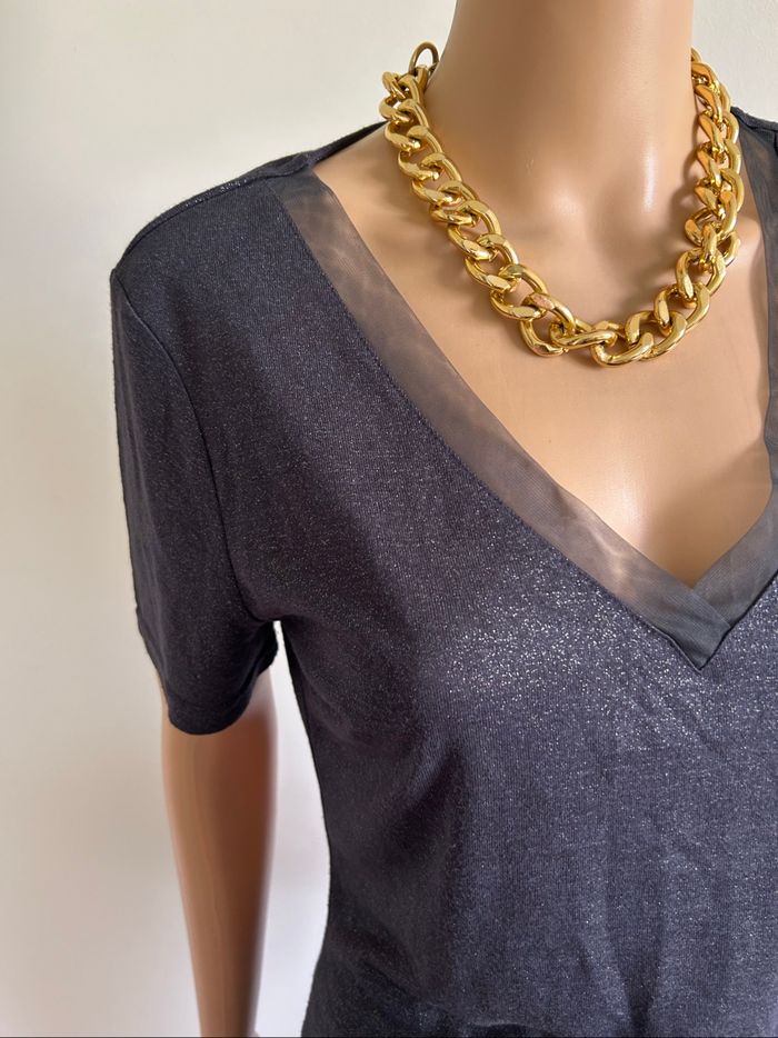 Teeshirt gris foncé pailleté à manches courtes Morgan taille M jamais porté - photo numéro 4