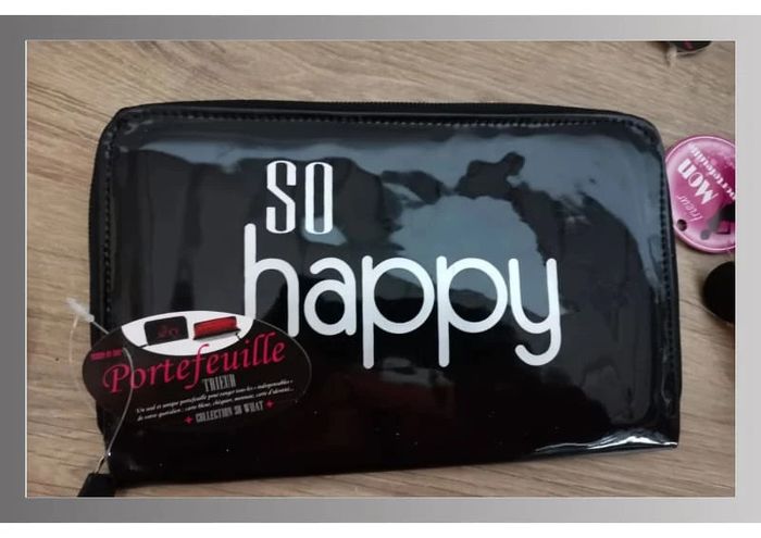Portefeuille noir so happy argenté 20X12 cm