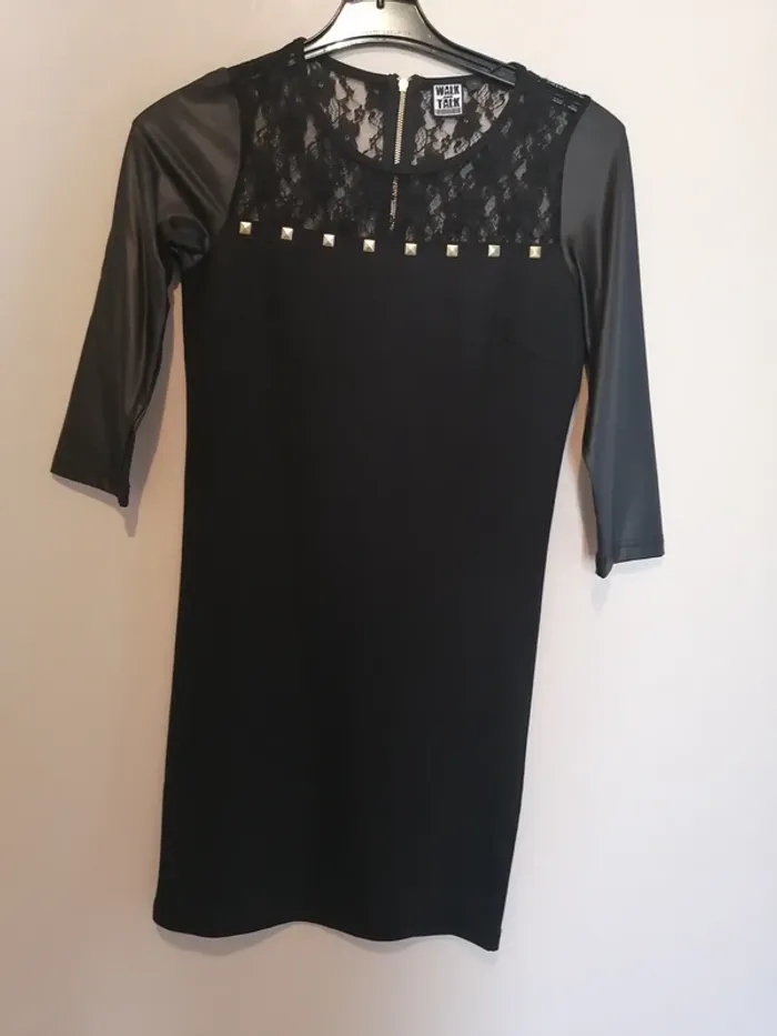 😍 Superbe robe stretch noire Walk and talk avec dentelle 36 XS - photo numéro 3