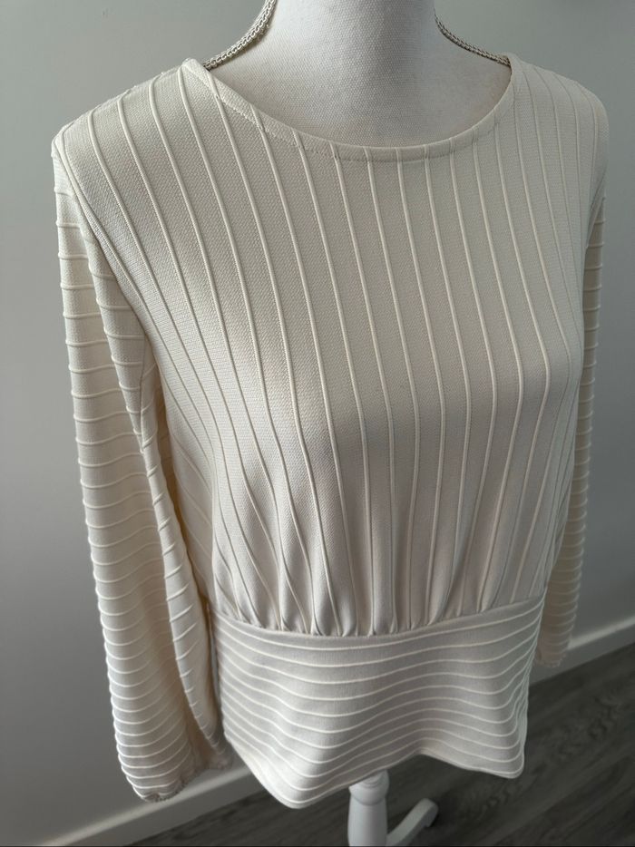 Blouse à rayures blanc crème H&M T40 L - photo numéro 2