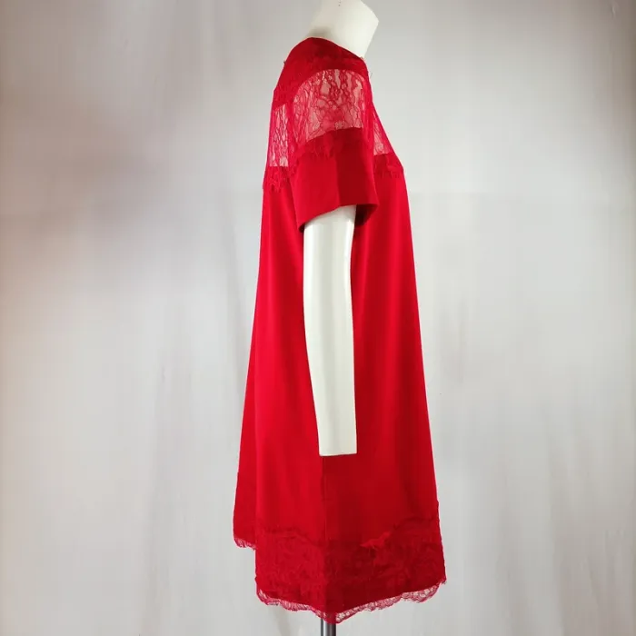 Robe droite rouge Daphnea en dentelle transparente manches courtes taille L A1125 - photo numéro 5
