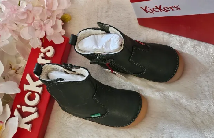 Bottes Bottines Cuir Zip Fourrées 1er pas 👣 semelle flexible Kickers T22 - photo numéro 3