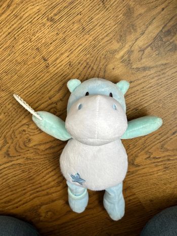 Doudou hippopotame avec anneau de dentition