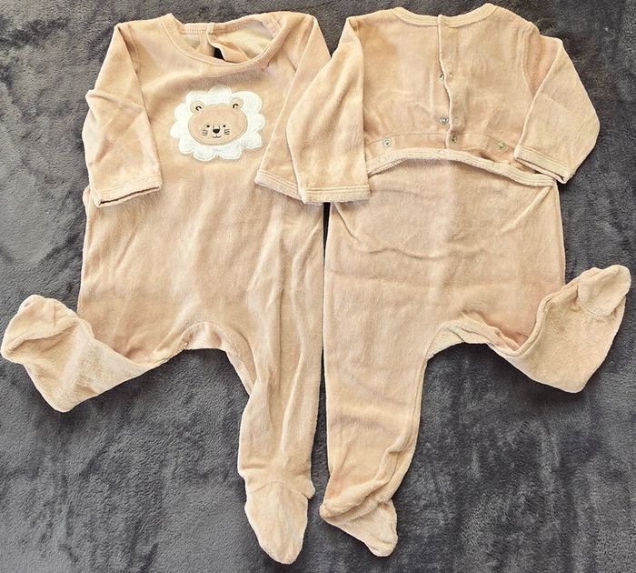 Pyjama manches longues effet velours beige bébé - photo numéro 2