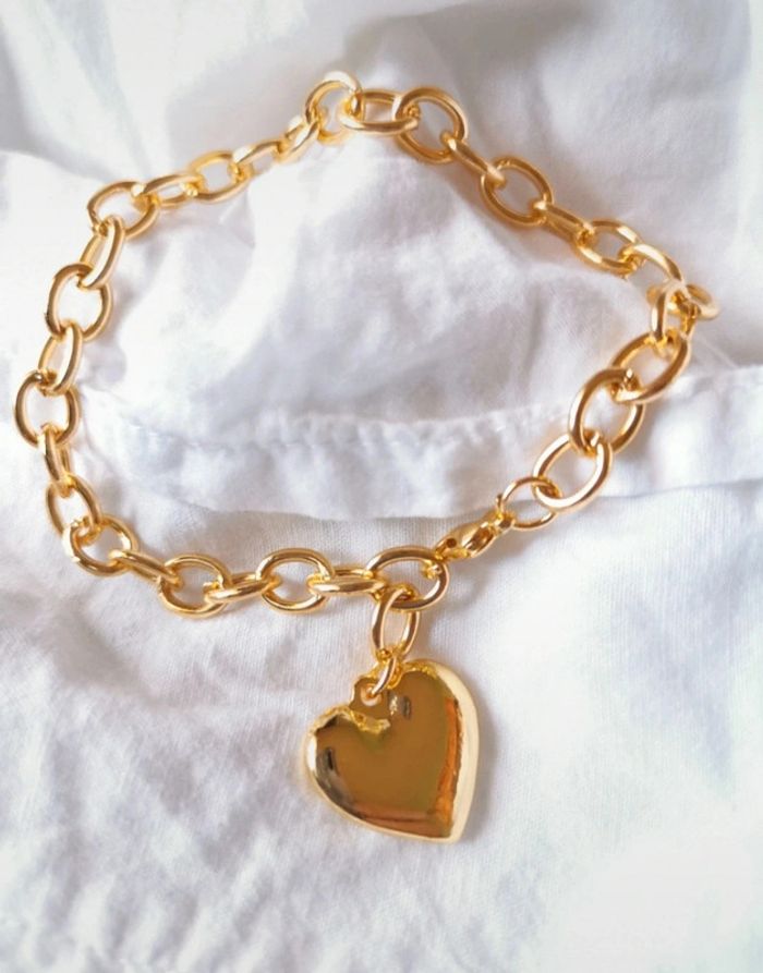 A12 bracelet gourmette coeur chevillere doré or tendance réglable - photo numéro 2