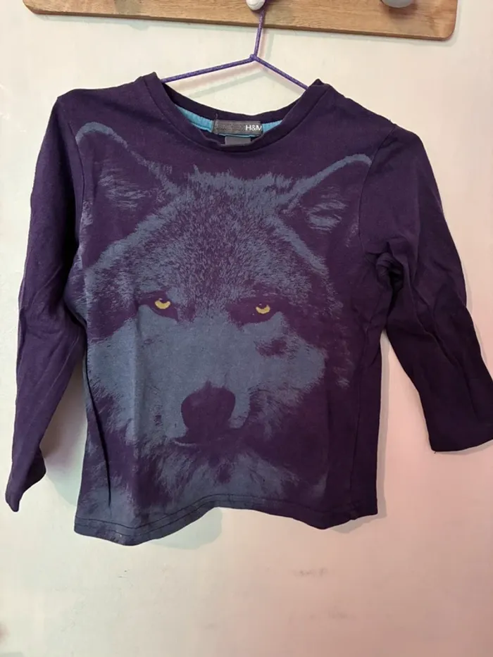 Magnifique t-shirt manches longues loup, 18/24 mois, H&M. - photo numéro 2