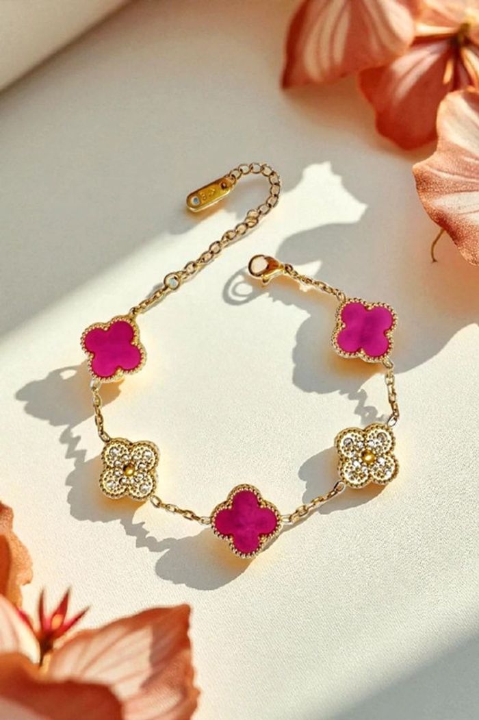 Promo lot de 5 bracelets stainless steel à trèfle 1,2 cm porte-bonheur 18k résistant à l'eau - photo numéro 2