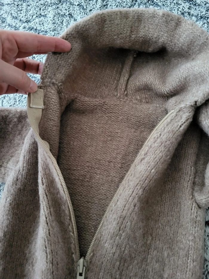 Gilet zippé à capuche tricoté 6- 12 mois marron clair beige - photo numéro 4