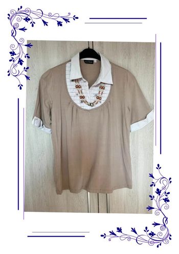 Jolie blouse collier intégré L sixth sense beige blanc