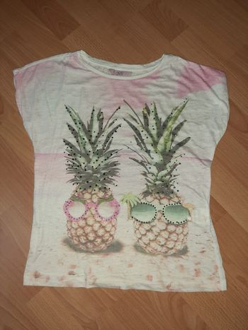 Tshirt manches courtes motifs ananas T 13-14 ans