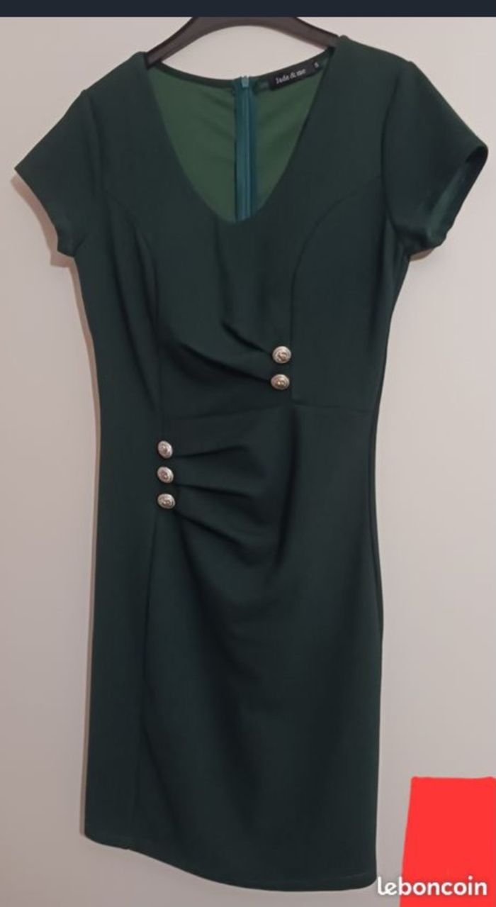 Robe, ajusté, vert foncé
