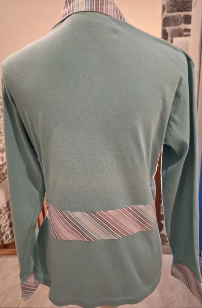 Pull cache-coeur turquoise et blanc rayé - photo numéro 6