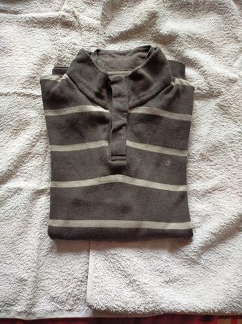 Pull col camionneur rayé gris beige