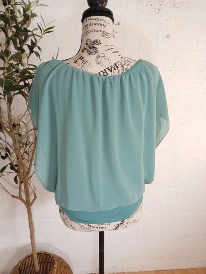 🍀 Blouse vert/ turquoise fluide taille M - photo numéro 5
