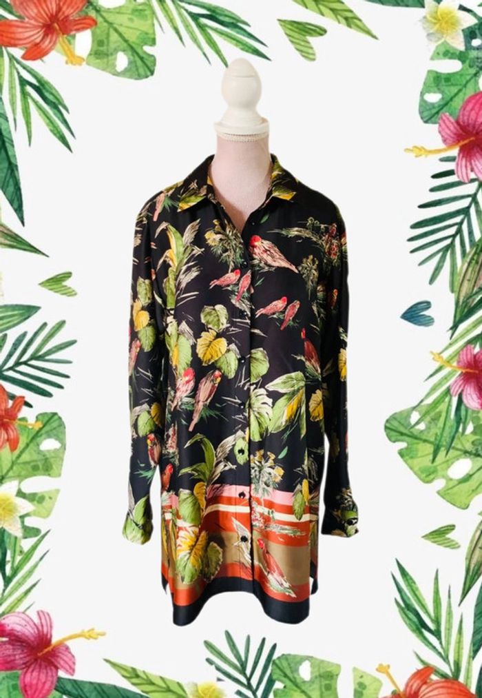 🌿🦜Chemise esprit Jungle Chic Zara tropical shirt🌿🦜