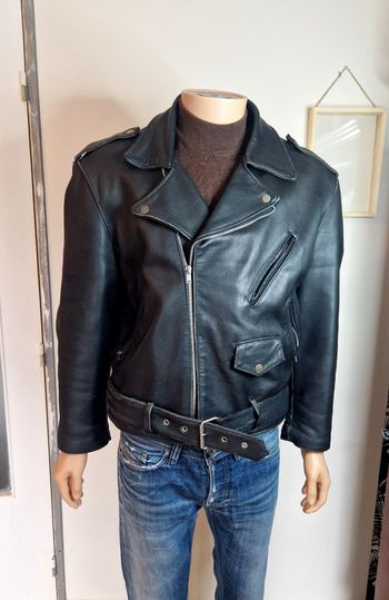 Veste blouson Perfecto Homme Cuir Noir Vintage taille L rock motard