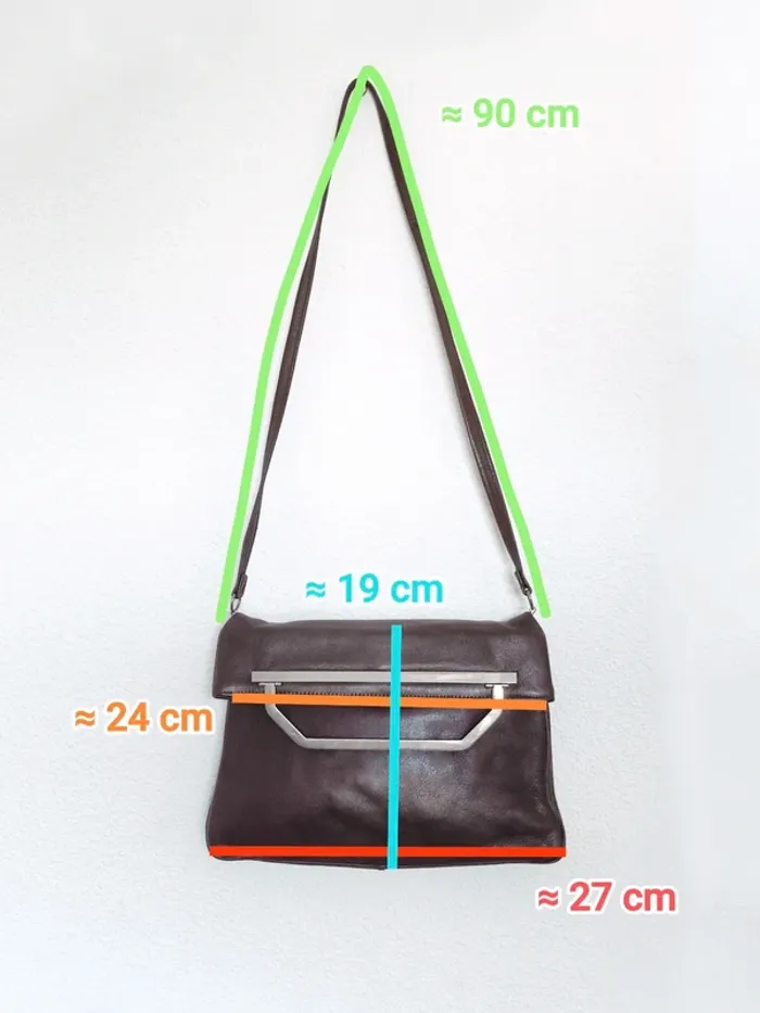Pochette bandoulière détachable cuir marron anse argent 70-80 vintage - 27×24cm - photo numéro 7