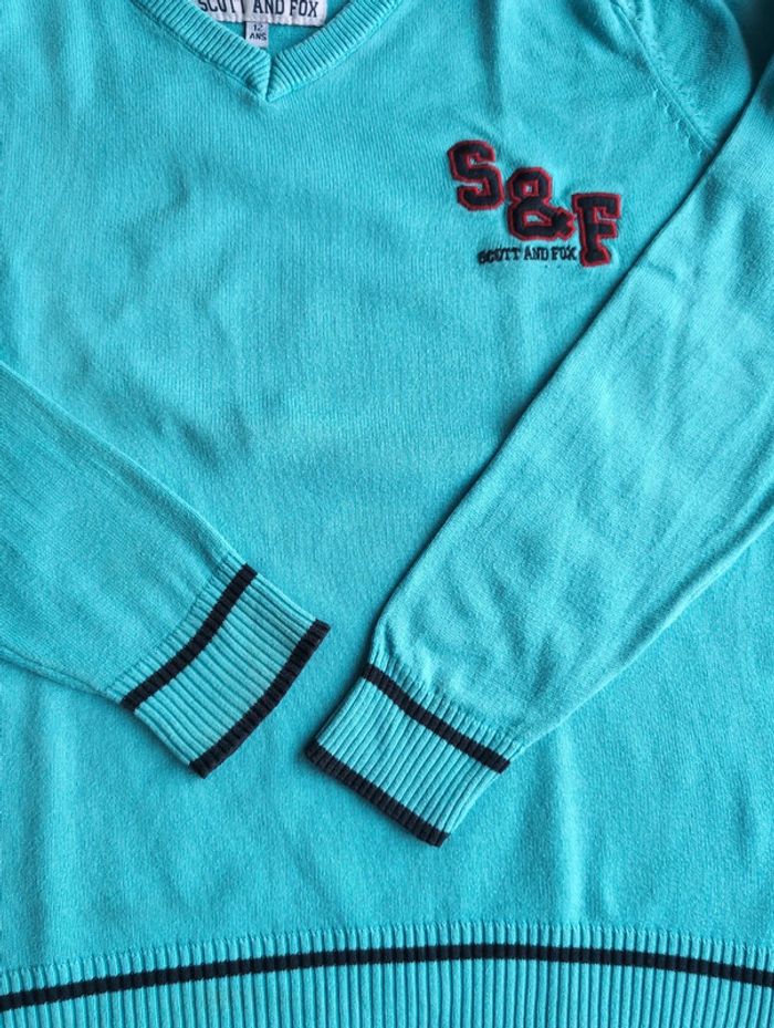 Pull col v turquoise - photo numéro 3