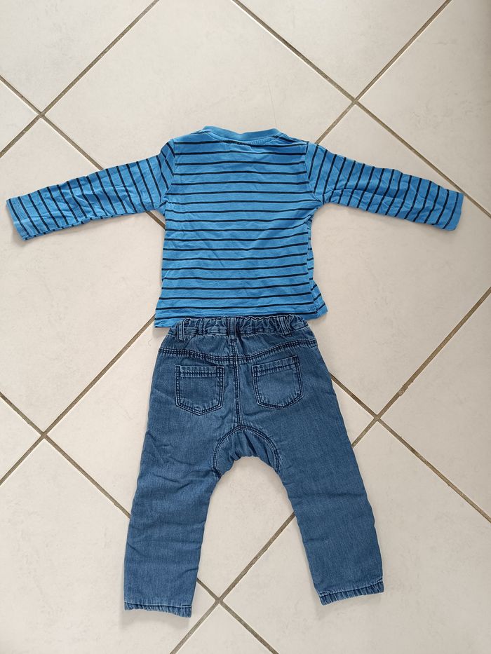 Ensemble garçon bleu jean et haut manches longues 12 mois influx et mini liberto - photo numéro 3